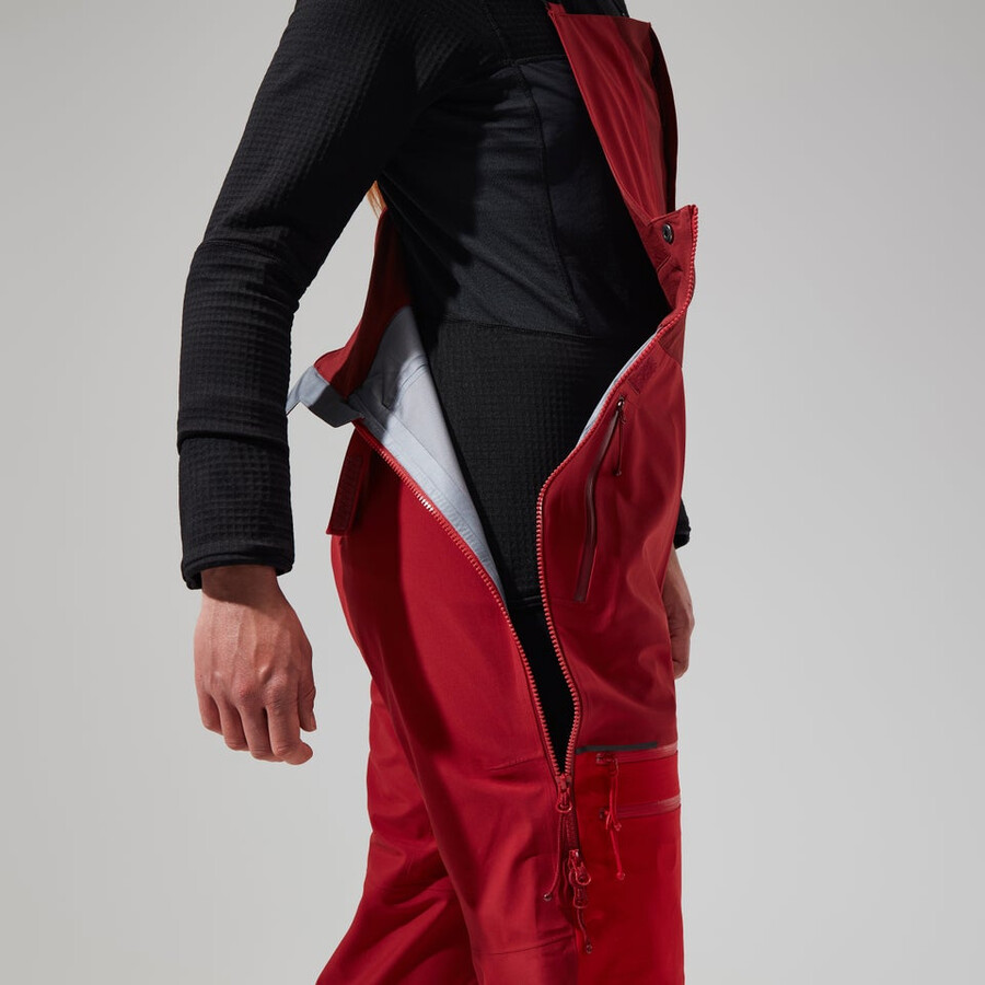 donne mtn spigolo scendere in gore-tex pantaloni con pettorina - rosso berghaus