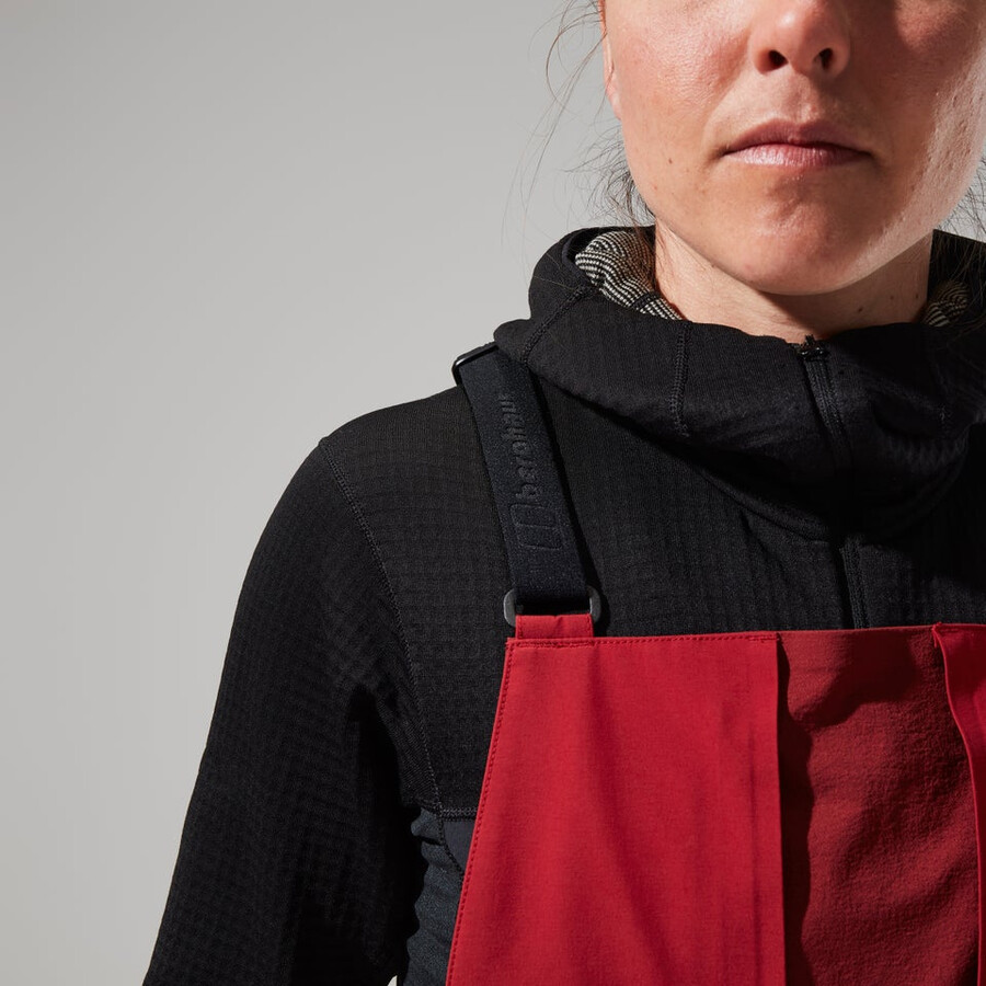 donne mtn spigolo scendere in gore-tex pantaloni con pettorina - rosso berghaus