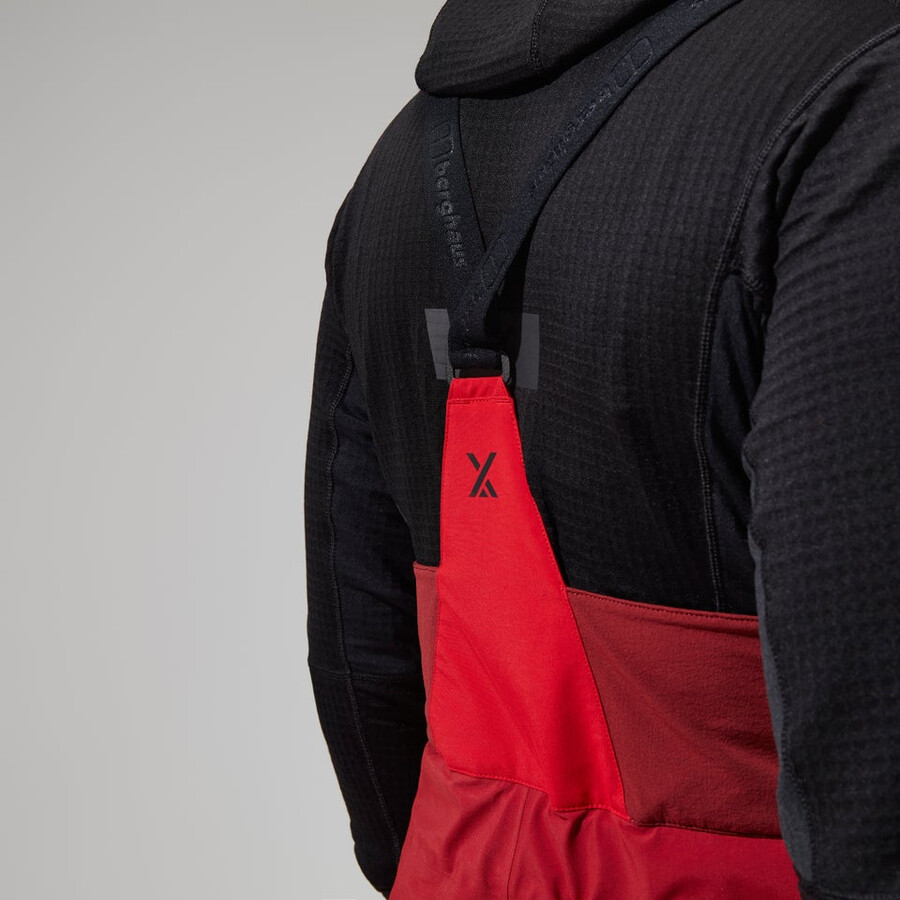 donne mtn spigolo scendere in gore-tex pantaloni con pettorina - rosso berghaus