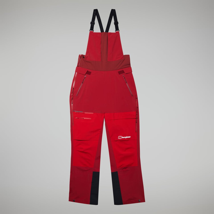 donne mtn spigolo scendere in gore-tex pantaloni con pettorina - rosso berghaus