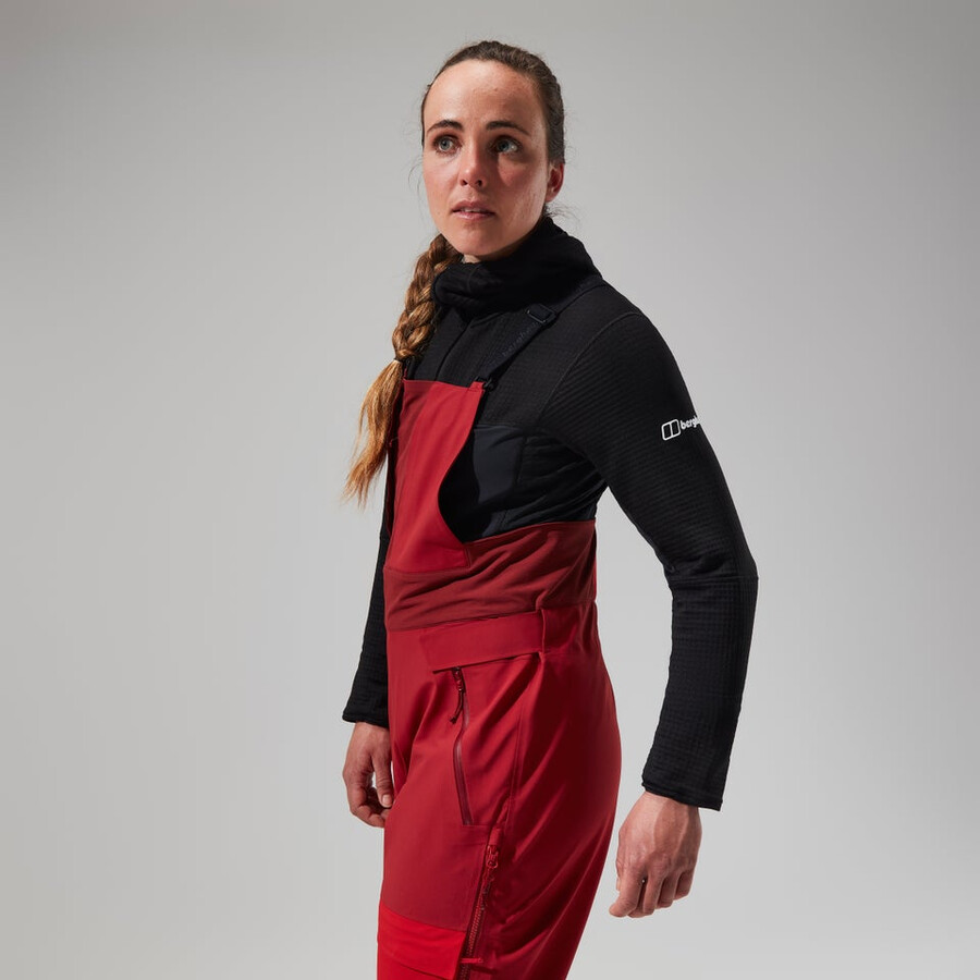 donne mtn spigolo scendere in gore-tex pantaloni con pettorina - rosso berghaus