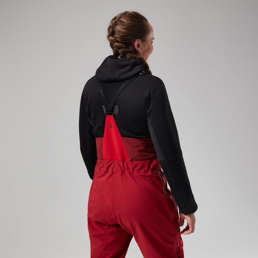 donne mtn spigolo scendere in gore-tex pantaloni con pettorina - rosso berghaus