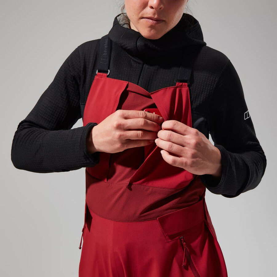 donne mtn spigolo scendere in gore-tex pantaloni con pettorina - rosso berghaus