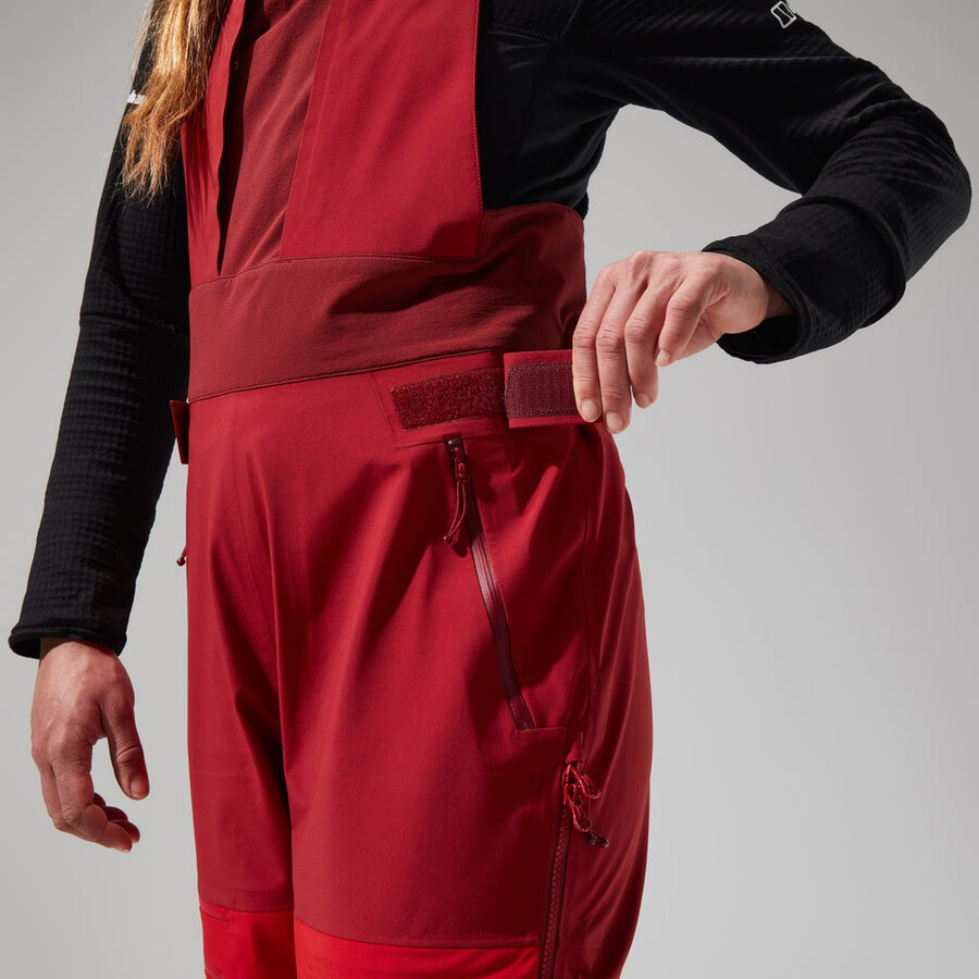 donne mtn spigolo scendere in gore-tex pantaloni con pettorina - rosso berghaus