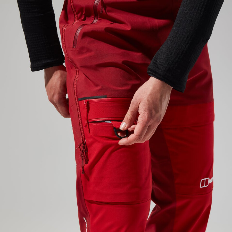 donne mtn spigolo scendere in gore-tex pantaloni con pettorina - rosso berghaus