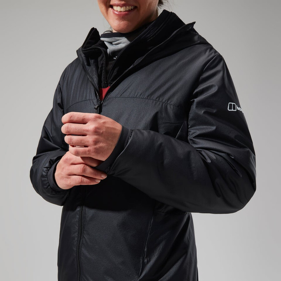 donne mtn spigolo lb sintetico felpa con cappuccio - nerogrigio berghaus
