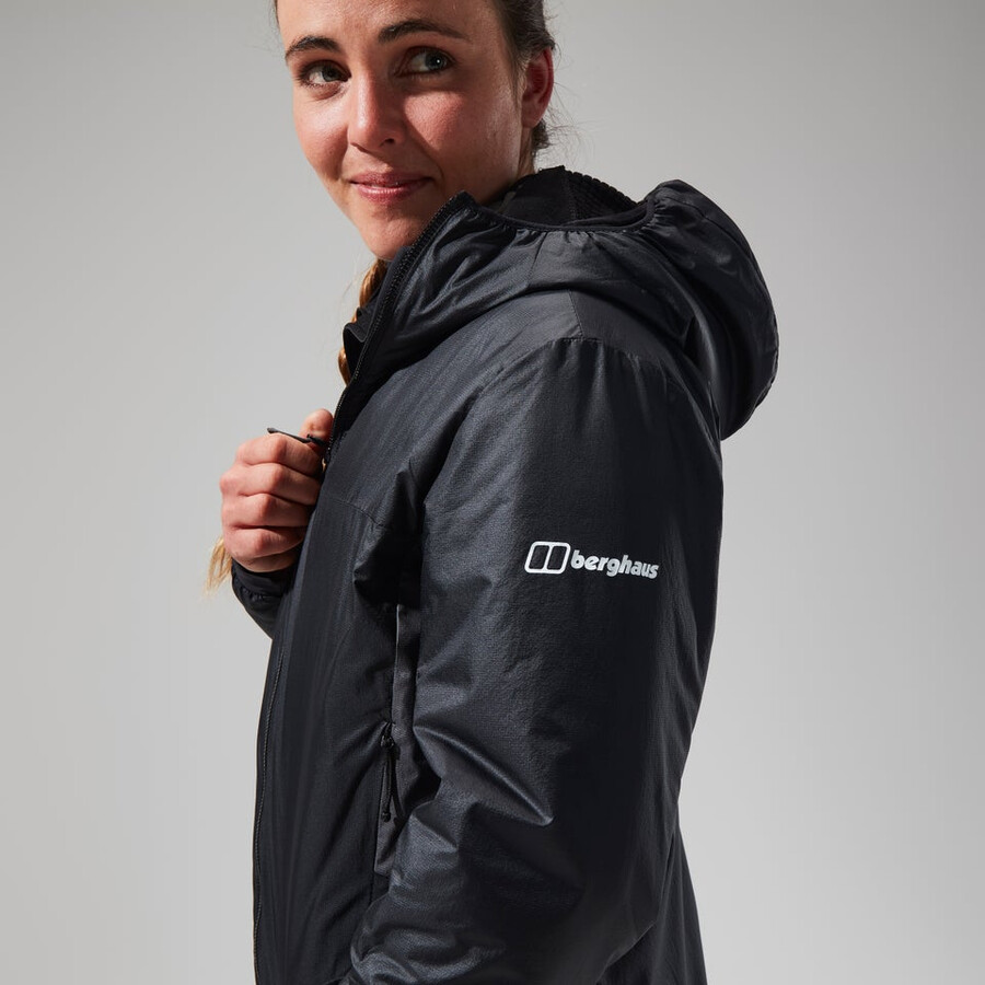donne mtn spigolo lb sintetico felpa con cappuccio - nerogrigio berghaus