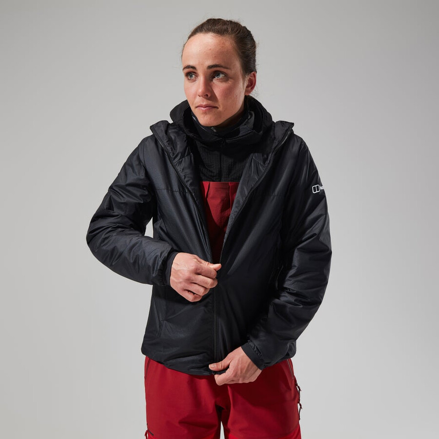 donne mtn spigolo lb sintetico felpa con cappuccio - nerogrigio berghaus